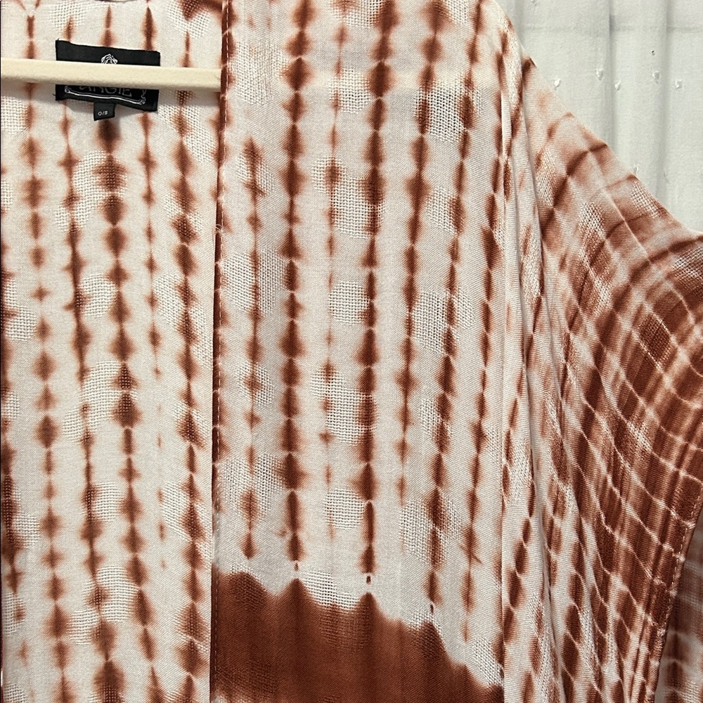 Angie Kimono Women’s One Size Brown Tie-Dye Fringe Boho Kaftan Coverup - Picture 3 of 16